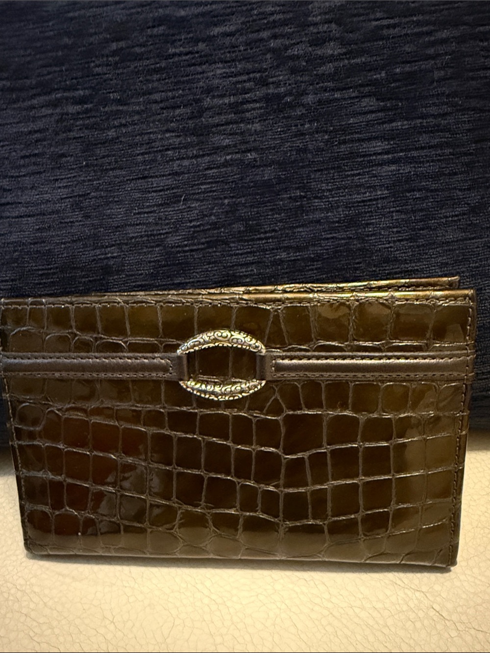Brighton Jetson Folio Croc-Embossed Wallet with Silver Accent